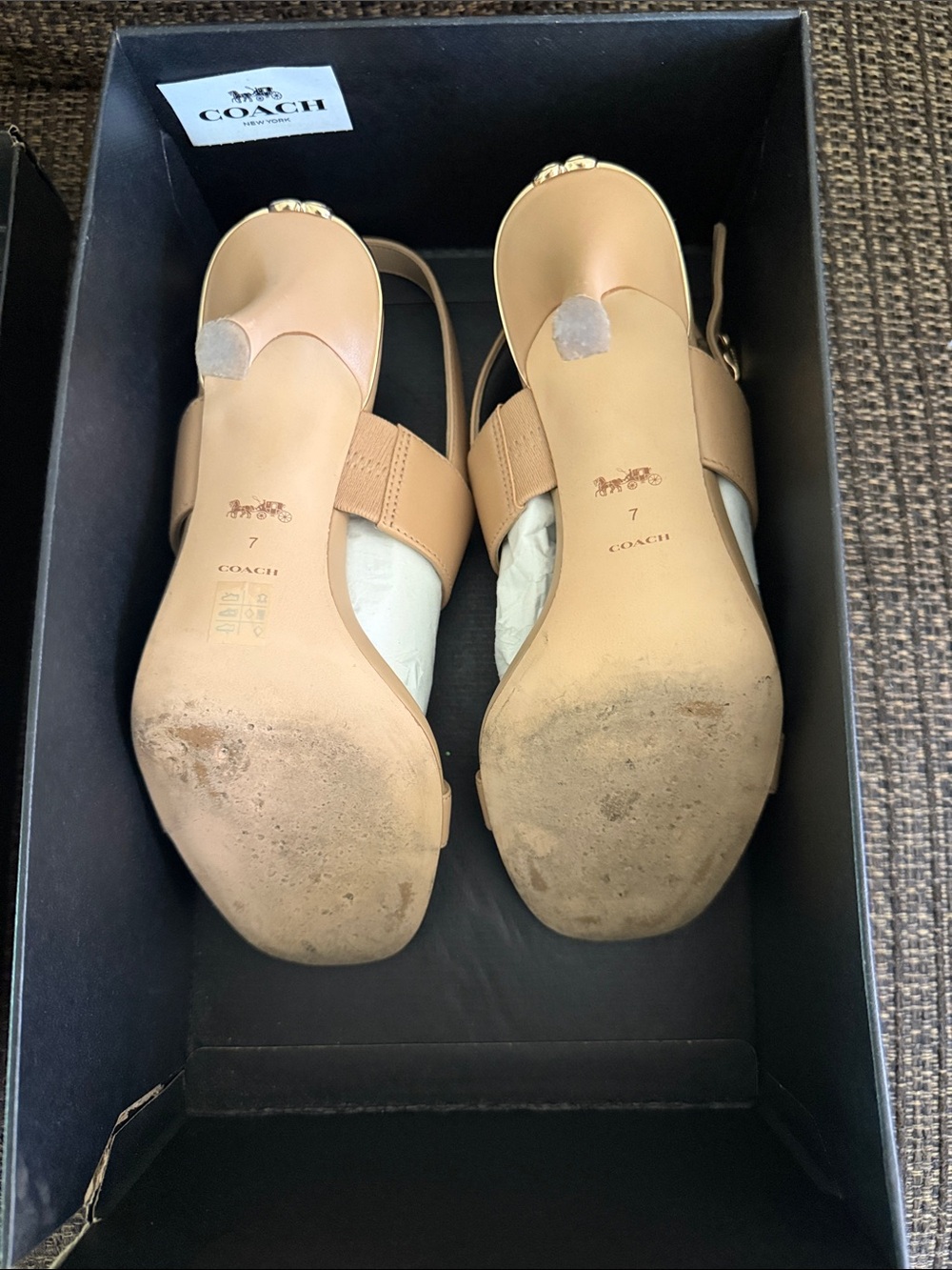 Coach Rori Leather Sandal   Beige/Tan Signature Strap High Heel Sandals - Picture 3 of 5
